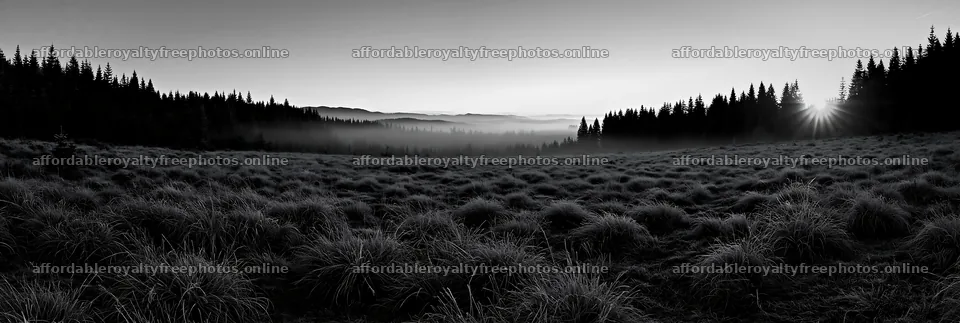 Frosty meadow at sunrise with trees in the background – royalty-free photos 13690x4602