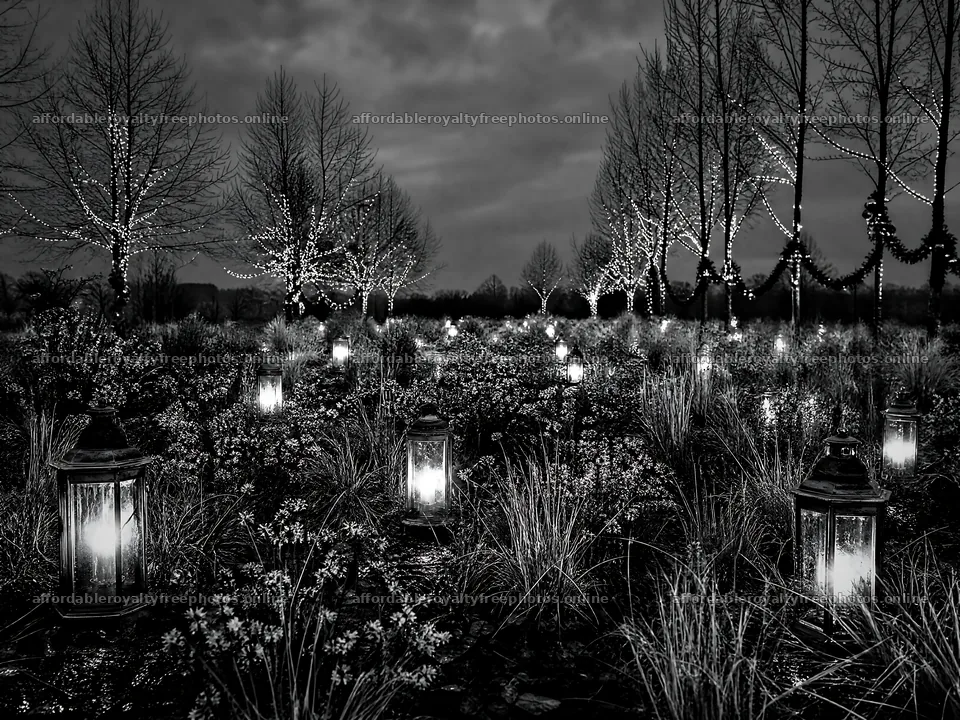 Vibrant Christmas lanterns in a winter meadow setting – royalty-free photos 9166x6874