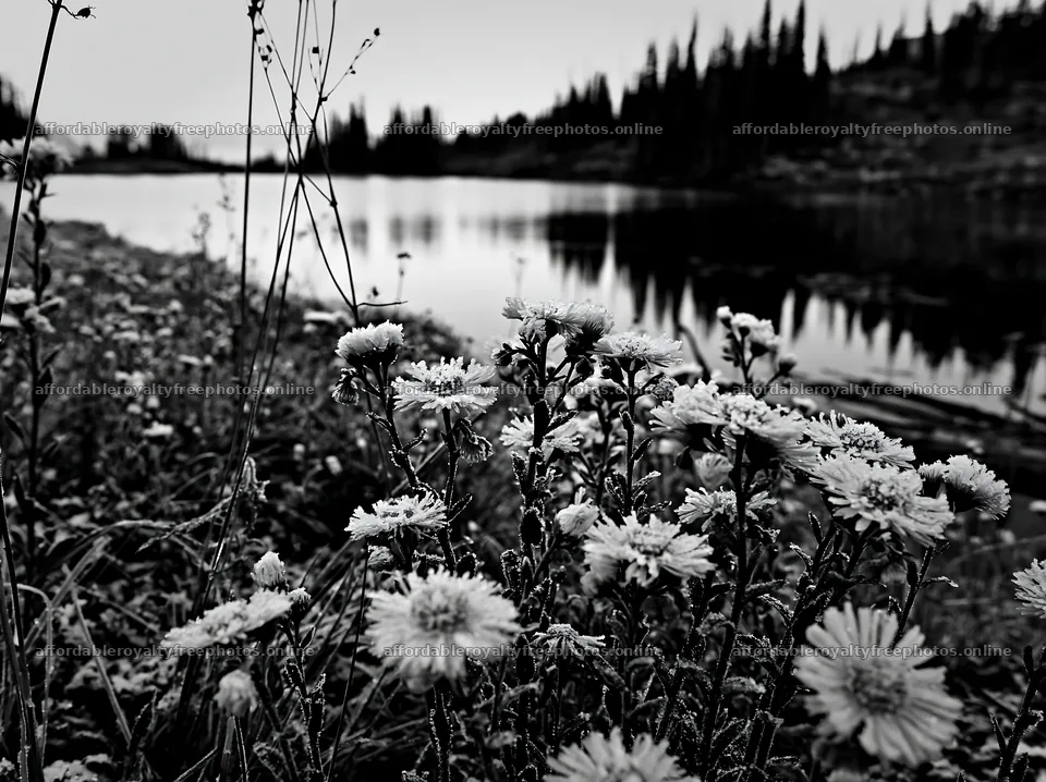 Lakeside meadow after first snowfall with frosted flowers – royalty-free photos 9174x6866