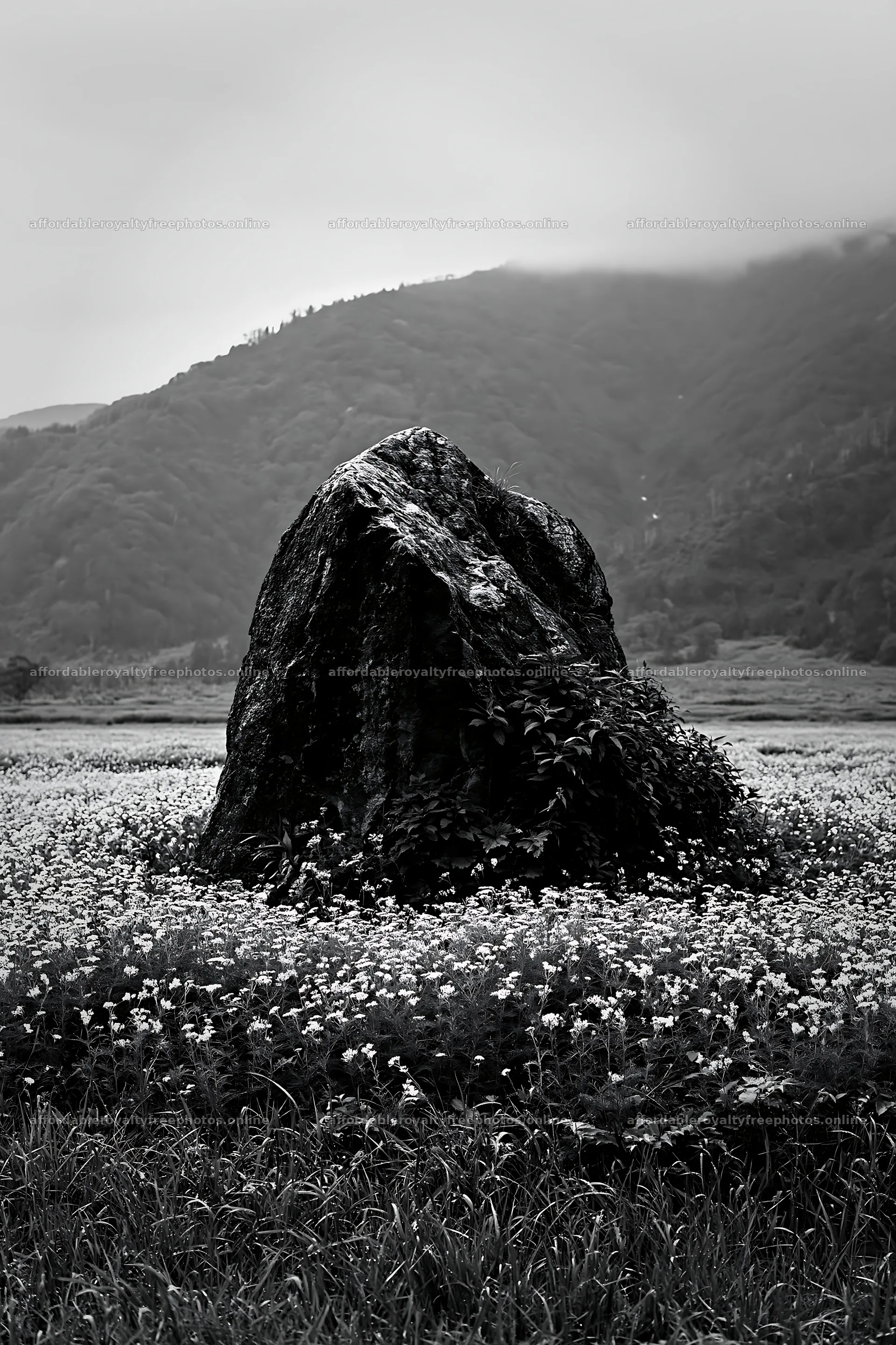 Nagano drought resilient meadow with granite boulder – royalty-free photos 6480x9722